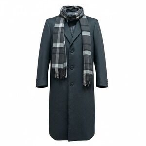 Pronto Moda Italia Harvard Cashmere Lambswool Overcoat Charcoal Grey Scarf 46L
